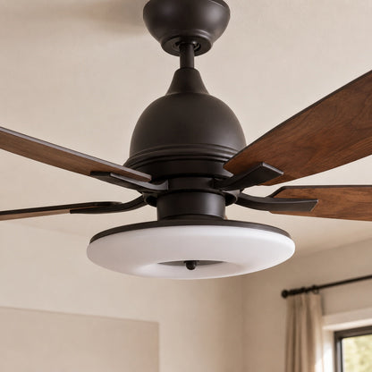 Plywood Blade Ceiling Fan with Glass Shade 50W Tri-Colour LED Light 132 cm