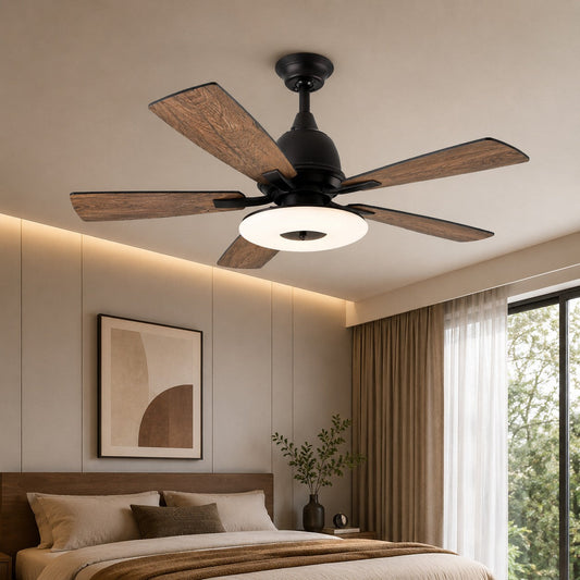 Plywood Blade Ceiling Fan with Glass Shade 50W Tri-Colour LED Light 132 cm