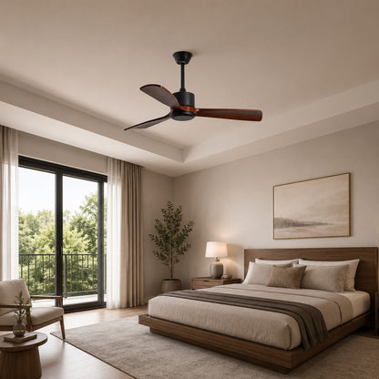 Wood Blade 152 cm Ceiling Fan with Pure Copper Motor Remote Black White or Grey