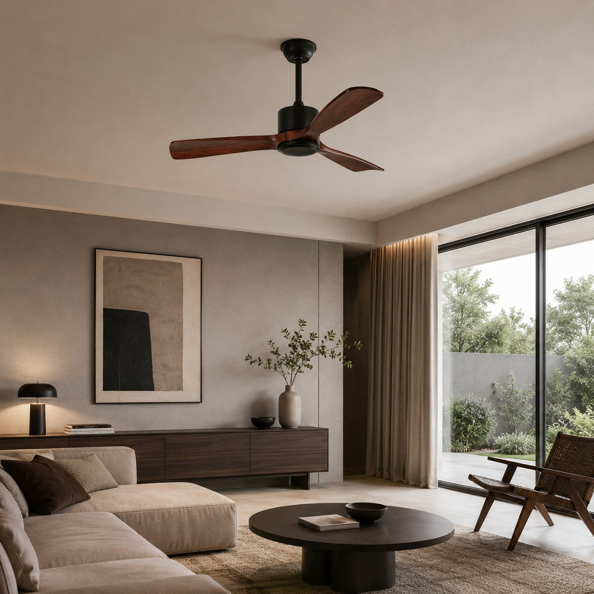 Wood Blade 152 cm Ceiling Fan with Pure Copper Motor Remote Black White or Grey