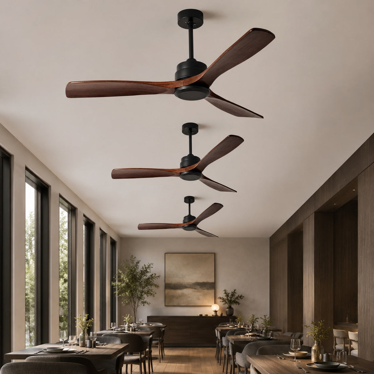 Wood Blade 152 cm Ceiling Fan with Pure Copper Motor Remote Black White or Grey
