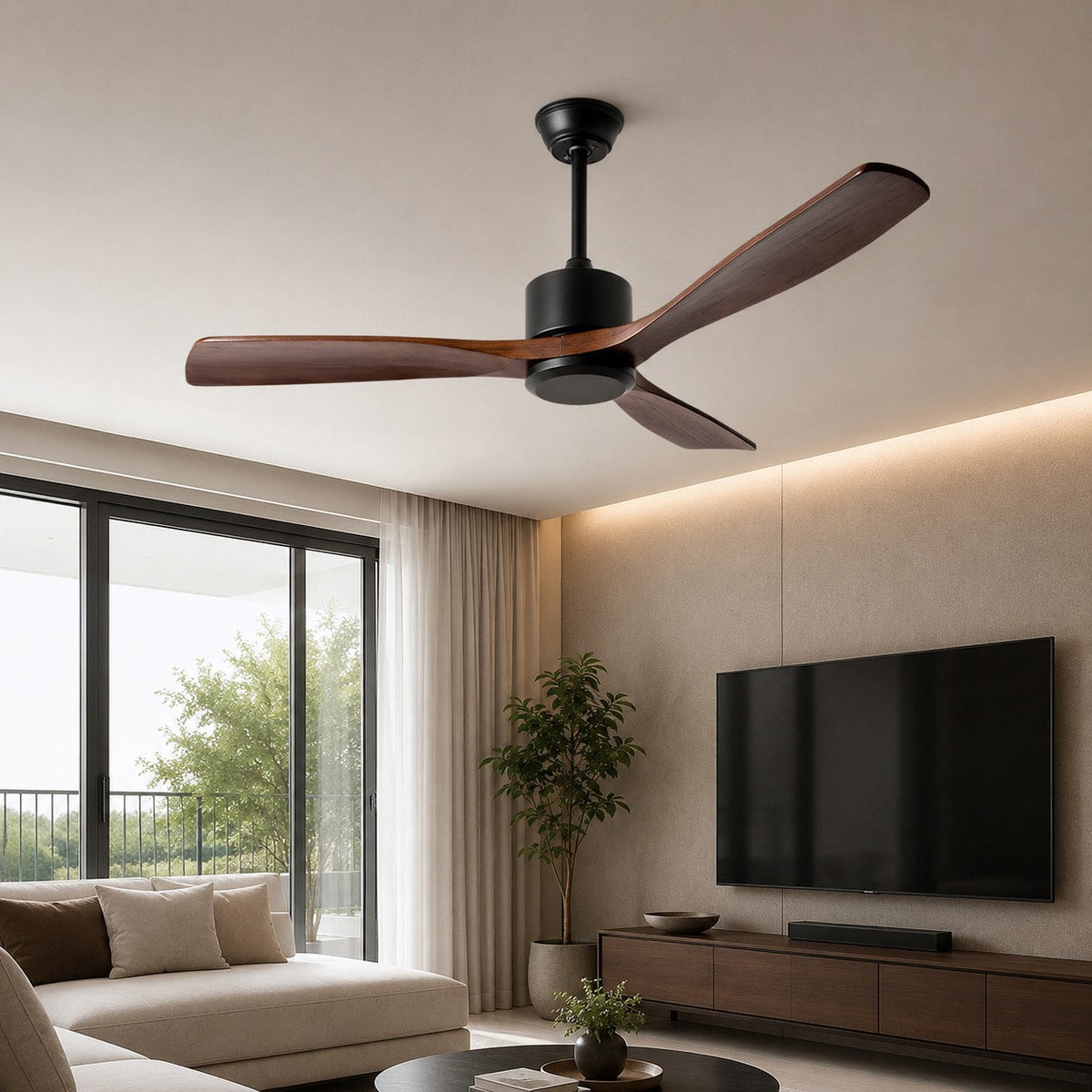 Wood Blade 152 cm Ceiling Fan with Pure Copper Motor Remote Black White or Grey