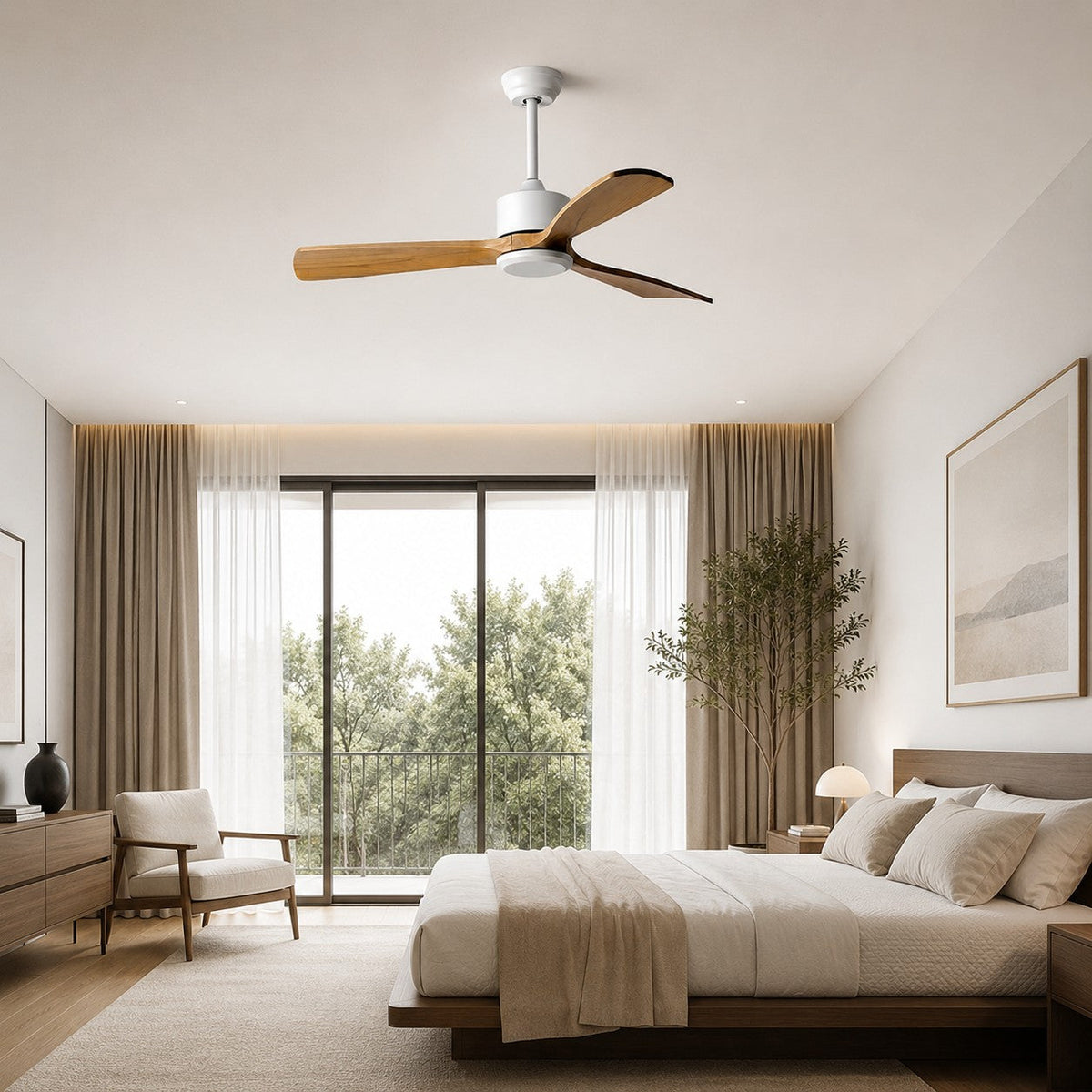 Wood Blade 152 cm Ceiling Fan with Pure Copper Motor Remote Black White or Grey