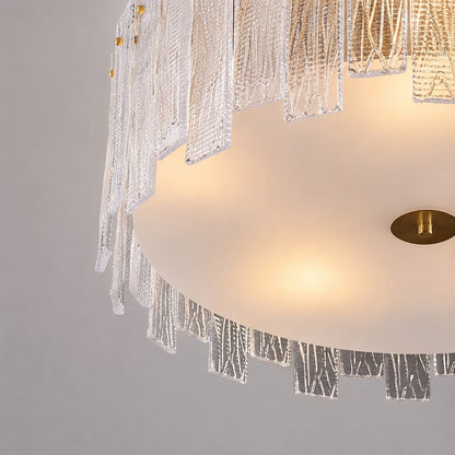 Textured Glass Semi-Flush Ceiling Light Copper Frame LED Warm Ambient