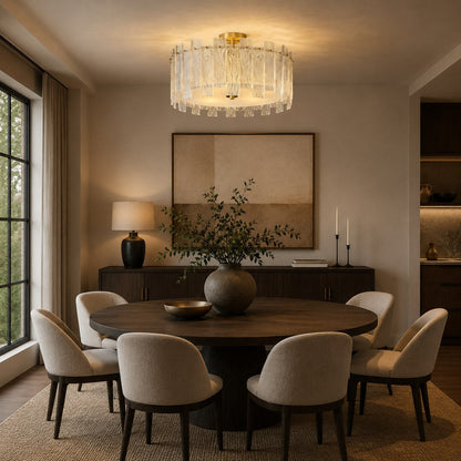 Textured Glass Semi-Flush Ceiling Light Copper Frame LED Warm Ambient