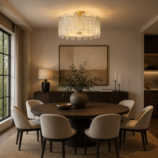 Textured Glass Semi-Flush Ceiling Light Copper Frame LED Warm Ambient