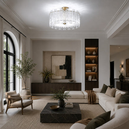 Textured Glass Semi-Flush Ceiling Light Copper Frame LED Warm Ambient