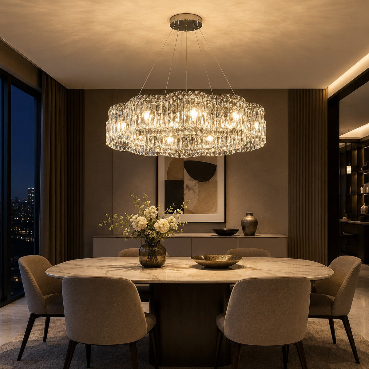 Crystal Chandelier Adjustable Hanging LED Light Fixture