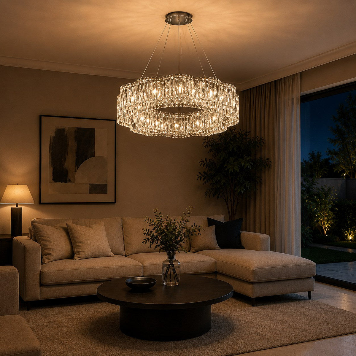 Crystal Chandelier Adjustable Hanging LED Light Fixture