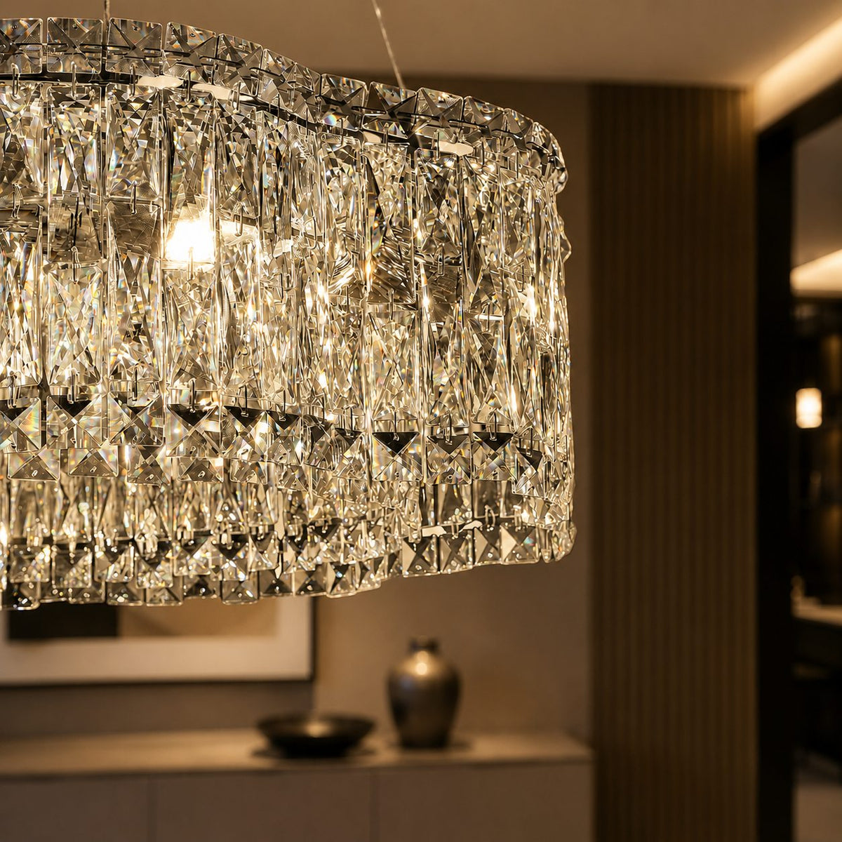 Crystal Chandelier Adjustable Hanging LED Light Fixture
