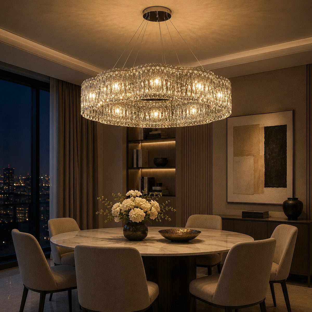 Crystal Chandelier Adjustable Hanging LED Light Fixture