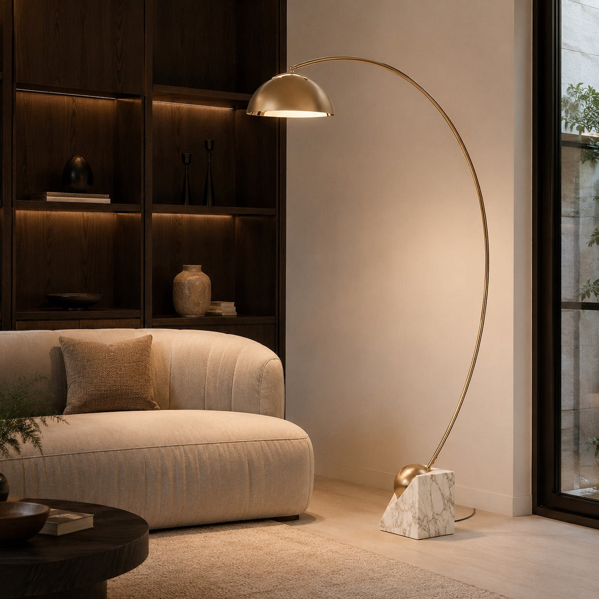 Marble Base Floor Lamp Gold Adjustable LED 60-72in