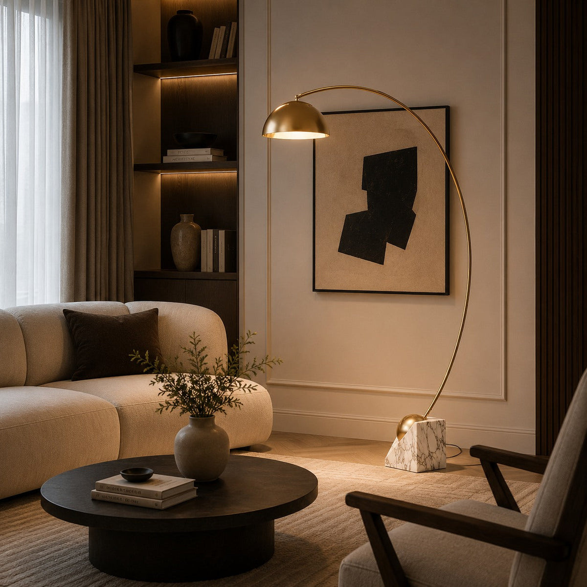 Marble Base Floor Lamp Gold Adjustable LED 60-72in