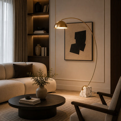 Marble Base Floor Lamp Gold Adjustable LED 60-72in