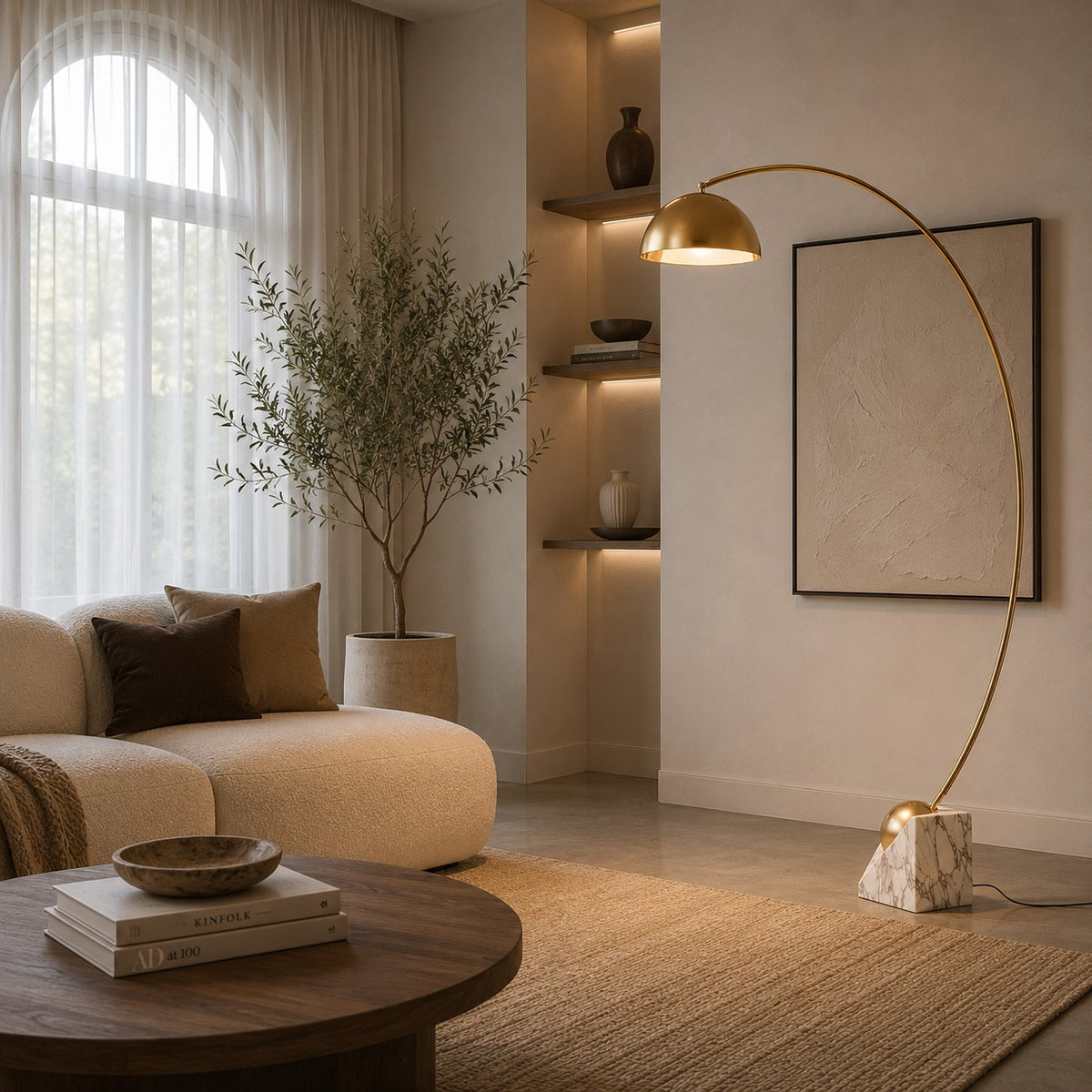 Marble Base Floor Lamp Gold Adjustable LED 60-72in
