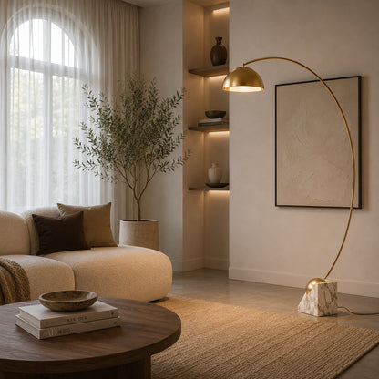 Marble Base Floor Lamp Gold Adjustable LED 60-72in