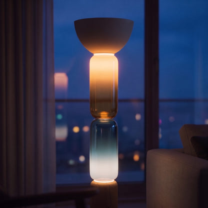 Wrought Iron Floor Lamp Glass Shade Adjustable LED