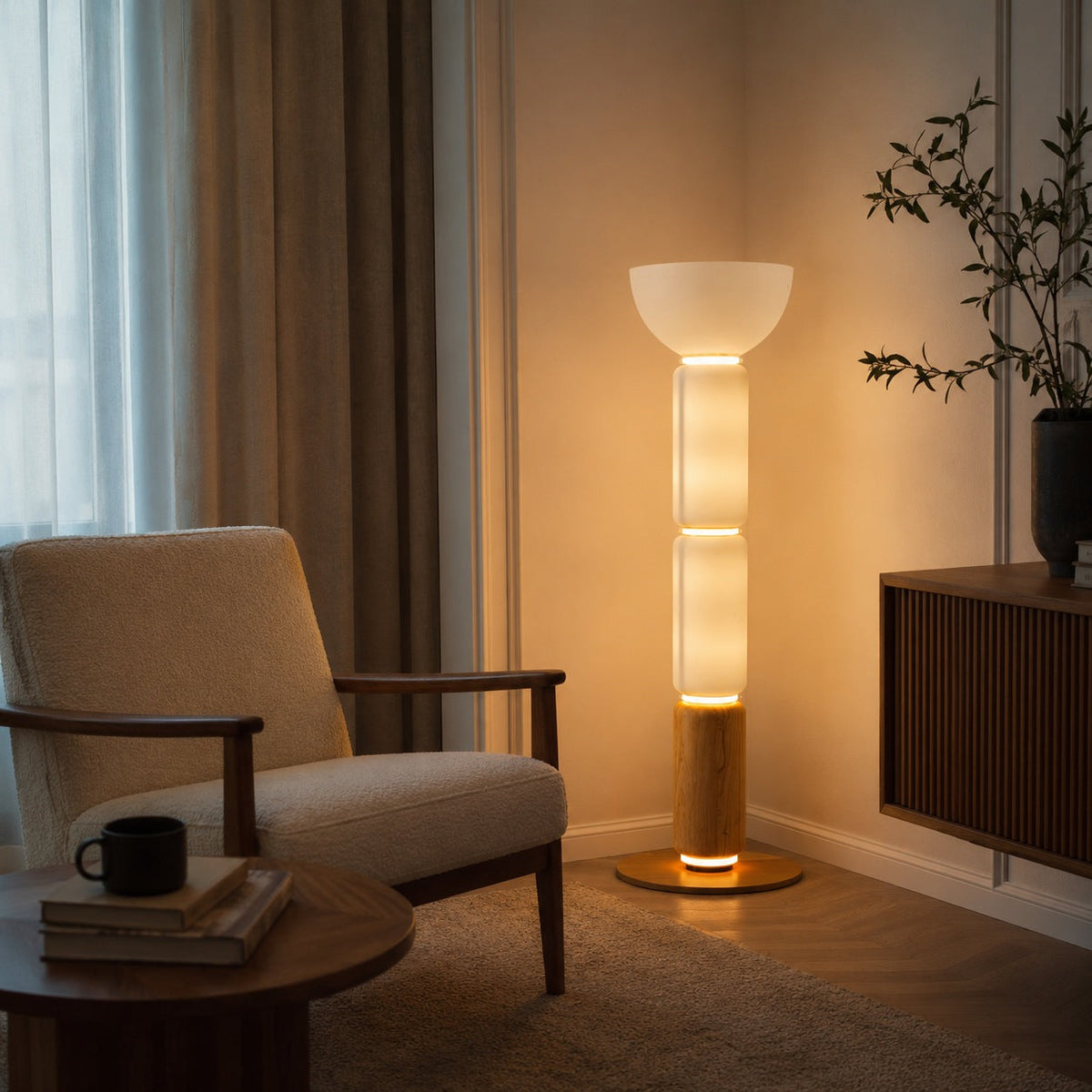 Wrought Iron Floor Lamp Glass Shade Adjustable LED