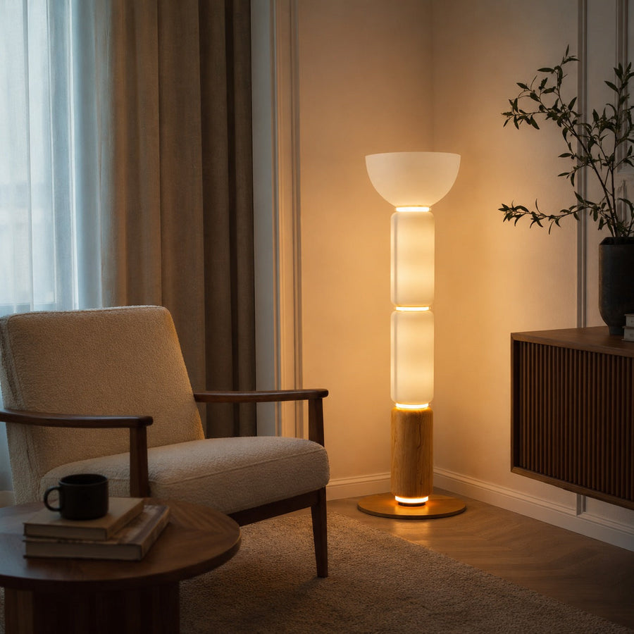 Wrought Iron Floor Lamp Glass Shade Adjustable LED
