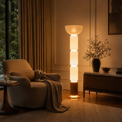 Wrought Iron Floor Lamp Glass Shade Adjustable LED