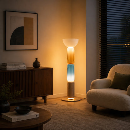 Wrought Iron Floor Lamp Glass Shade Adjustable LED