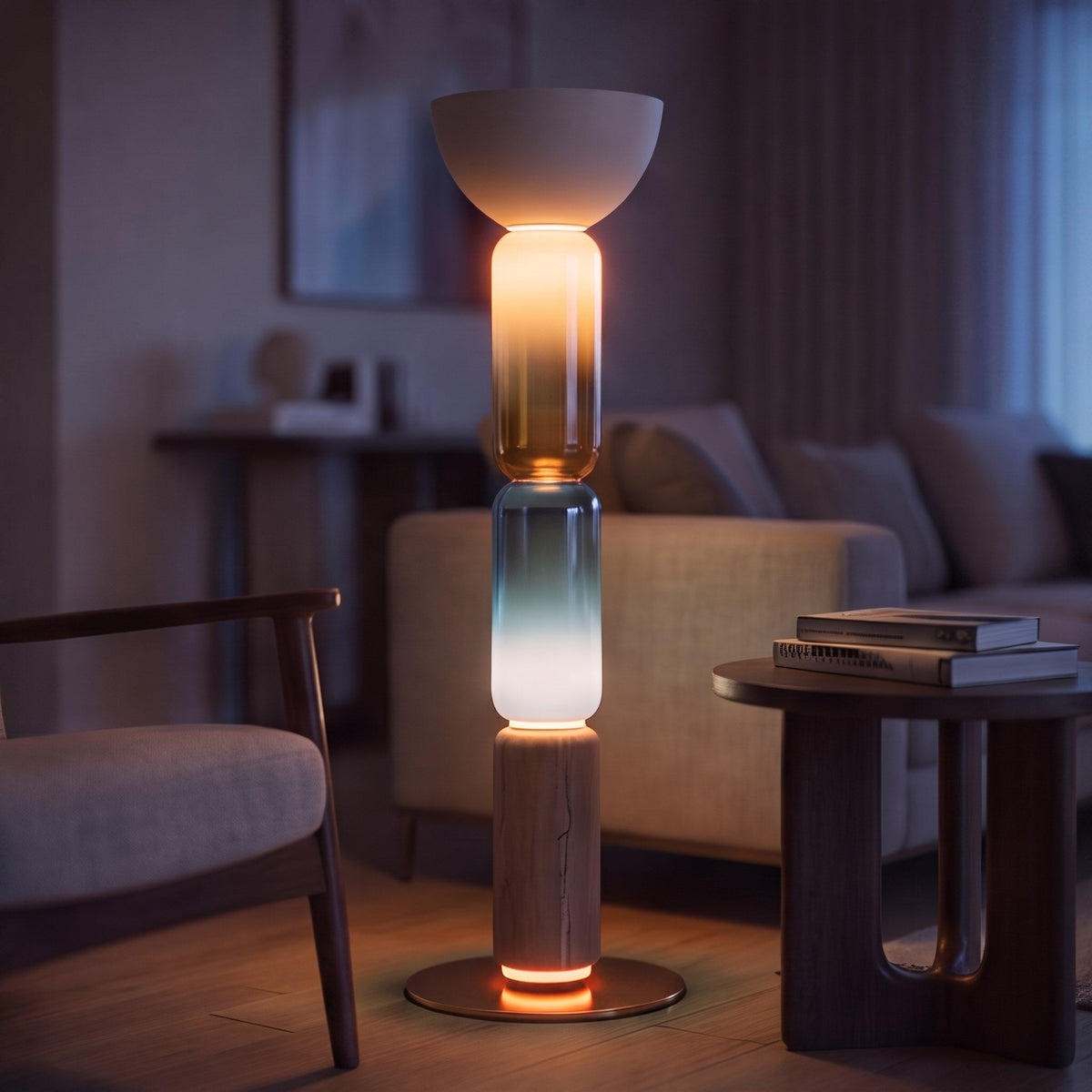 Wrought Iron Floor Lamp Glass Shade Adjustable LED