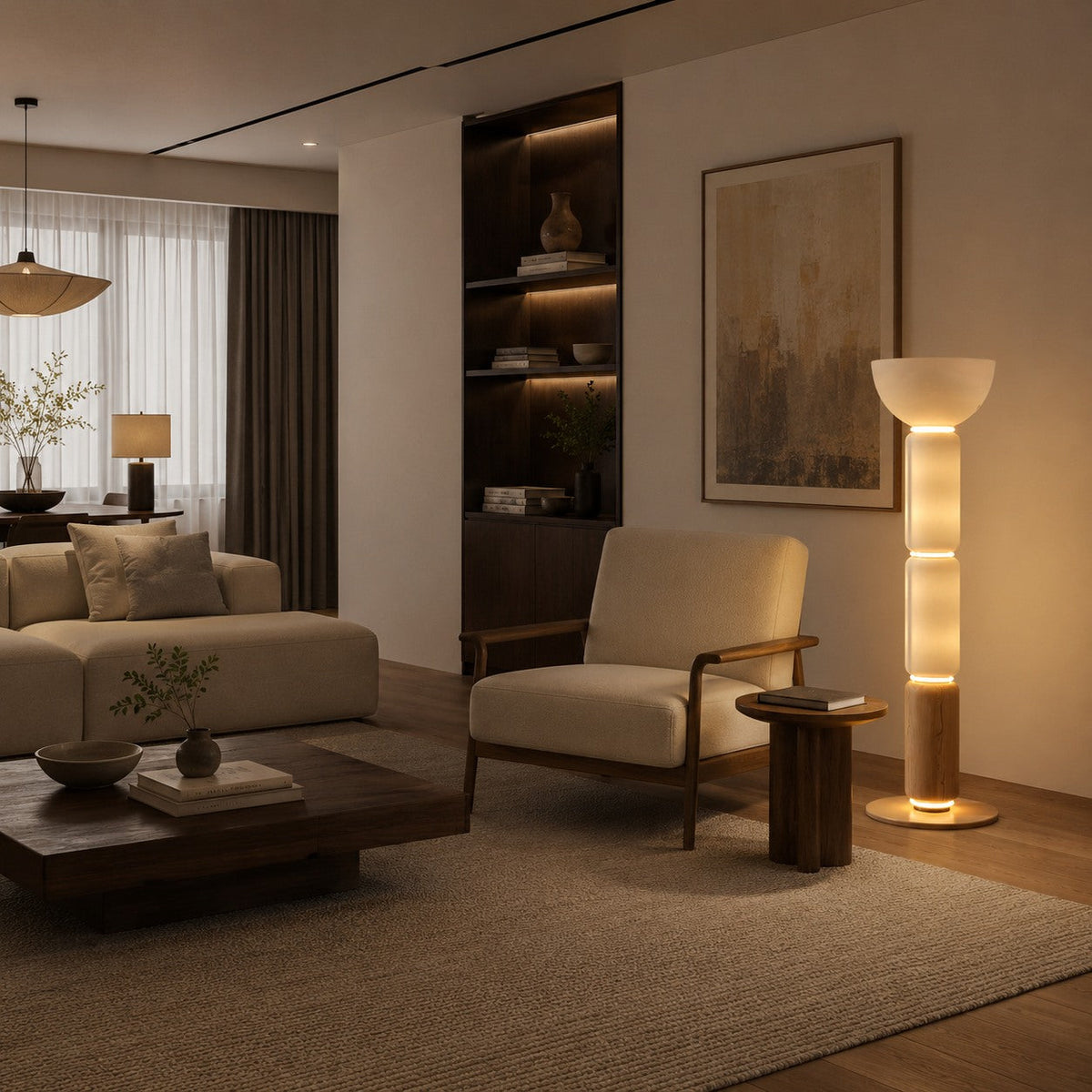 Wrought Iron Floor Lamp Glass Shade Adjustable LED
