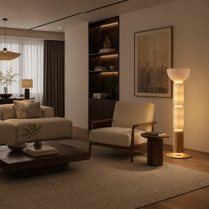Wrought Iron Floor Lamp Glass Shade Adjustable LED