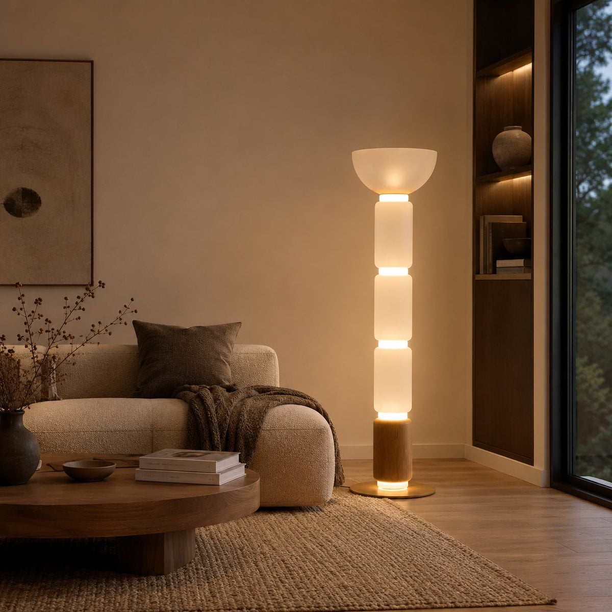 Wrought Iron Floor Lamp Glass Shade Adjustable LED
