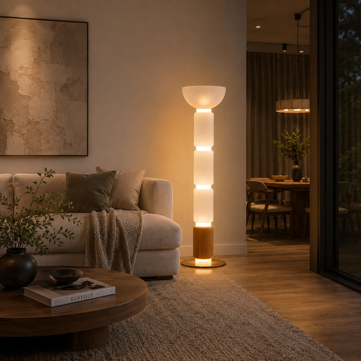 Wrought Iron Floor Lamp Glass Shade Adjustable LED