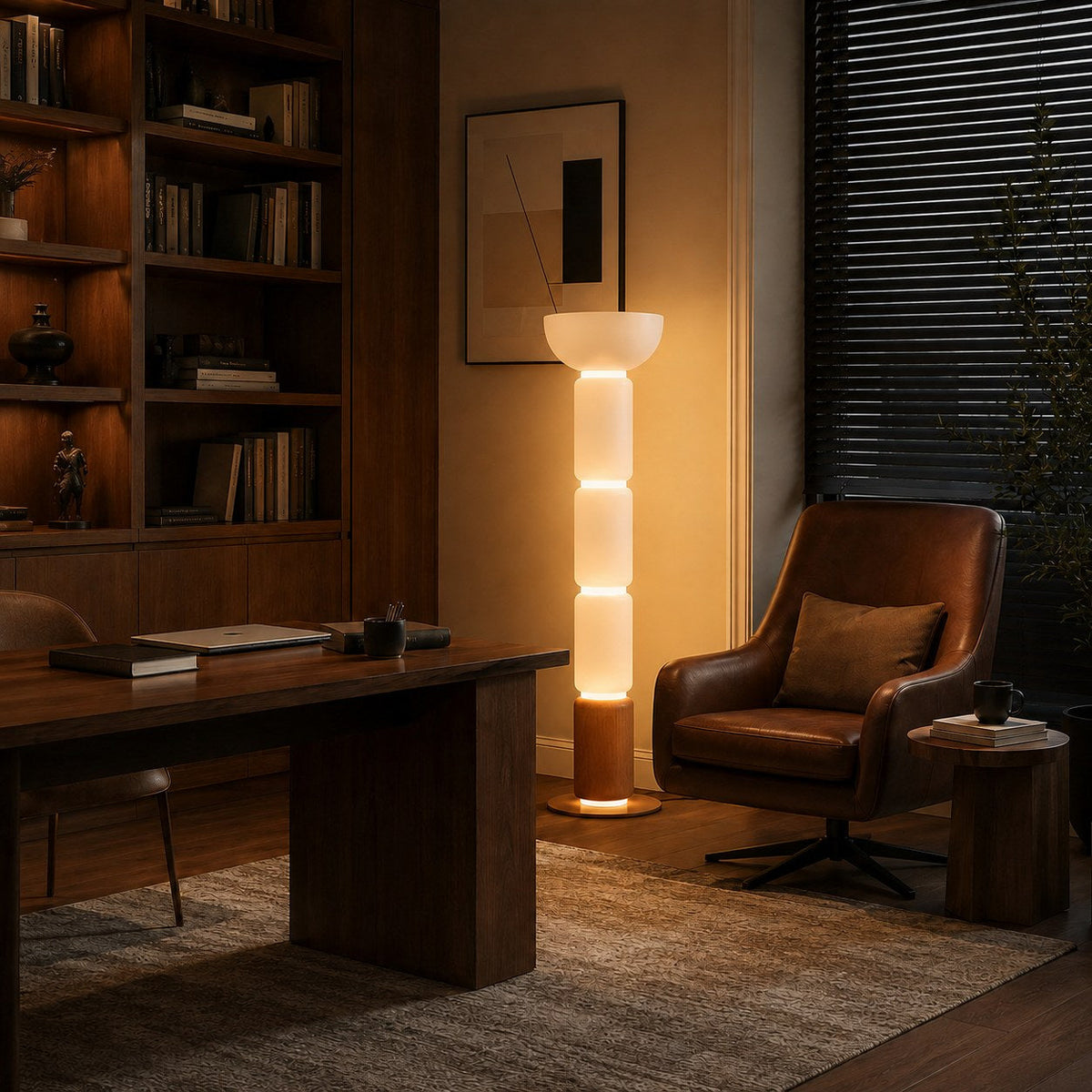 Wrought Iron Floor Lamp Glass Shade Adjustable LED