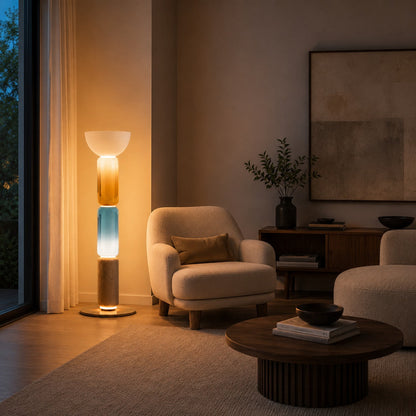 Wrought Iron Floor Lamp Glass Shade Adjustable LED