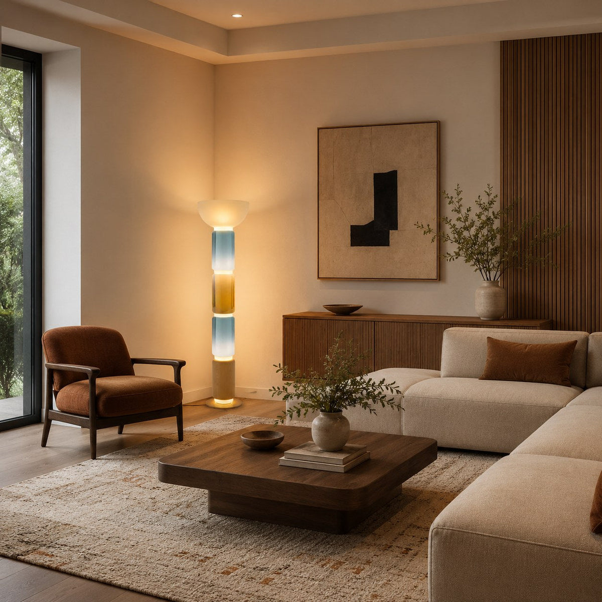 Wrought Iron Floor Lamp Glass Shade Adjustable LED