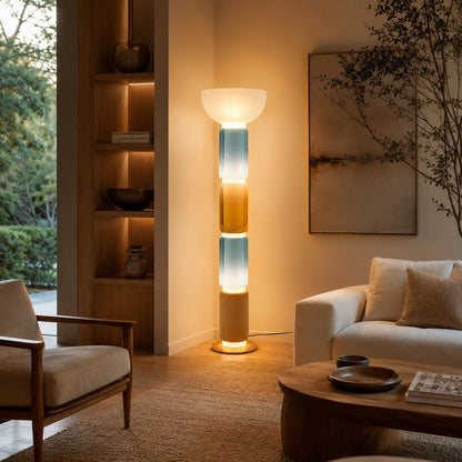 Wrought Iron Floor Lamp Glass Shade Adjustable LED