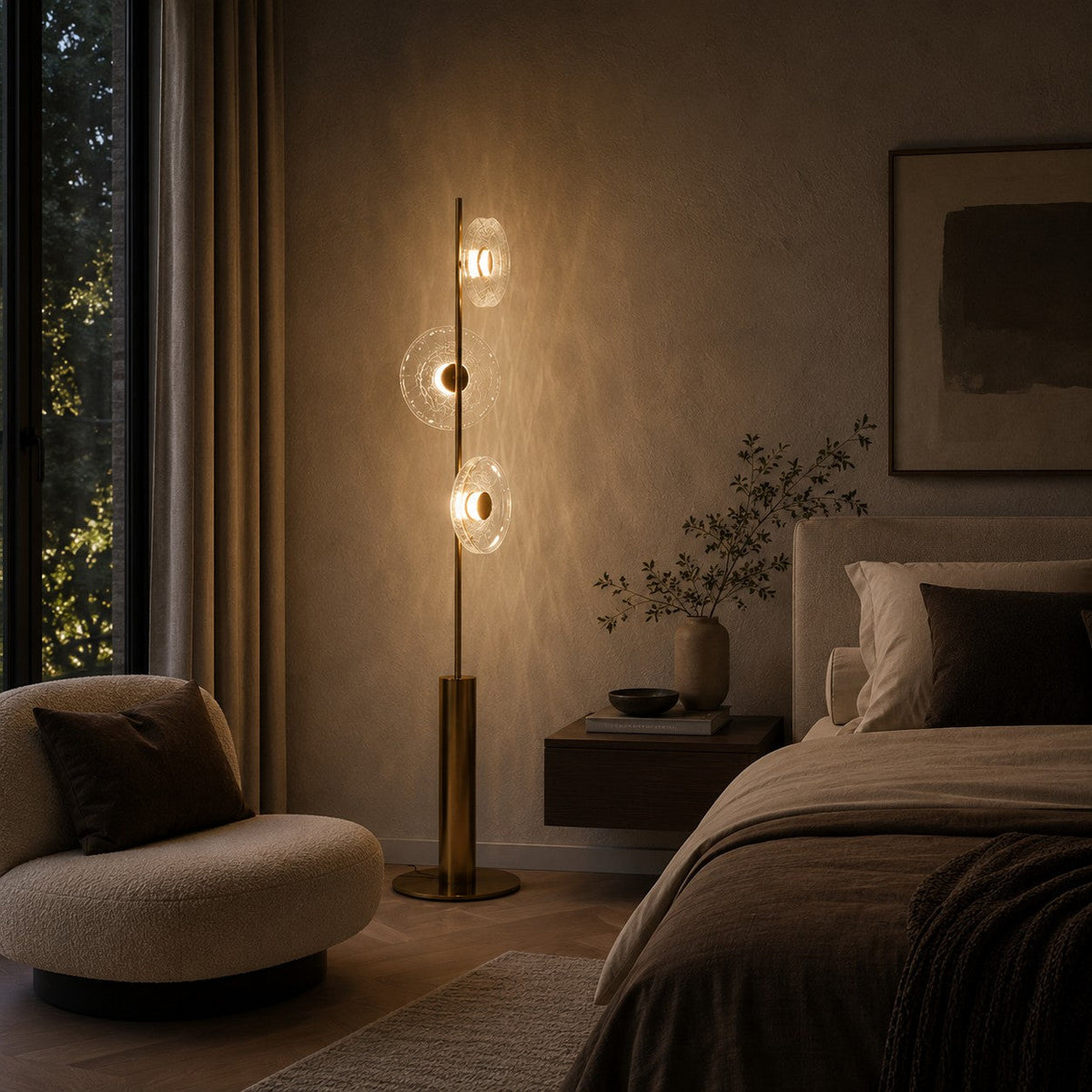 Cracked Glass Floor Lamp Bronze Adjustable LED Light