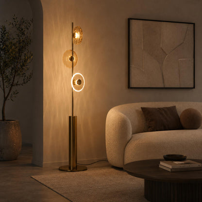 Cracked Glass Floor Lamp Bronze Adjustable LED Light