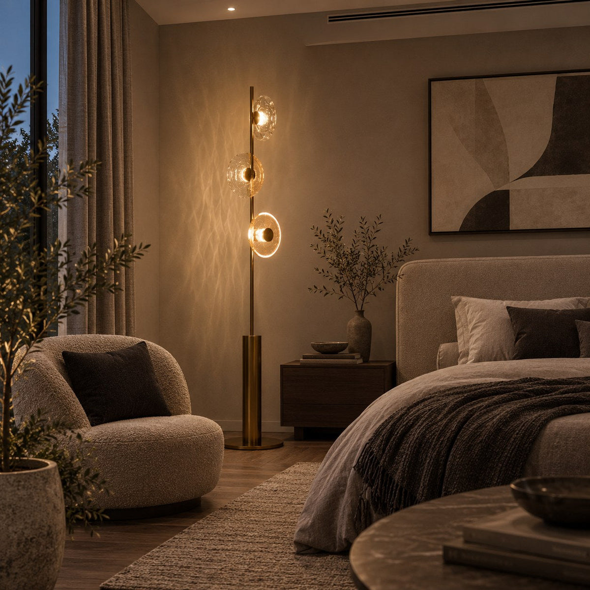 Cracked Glass Floor Lamp Bronze Adjustable LED Light