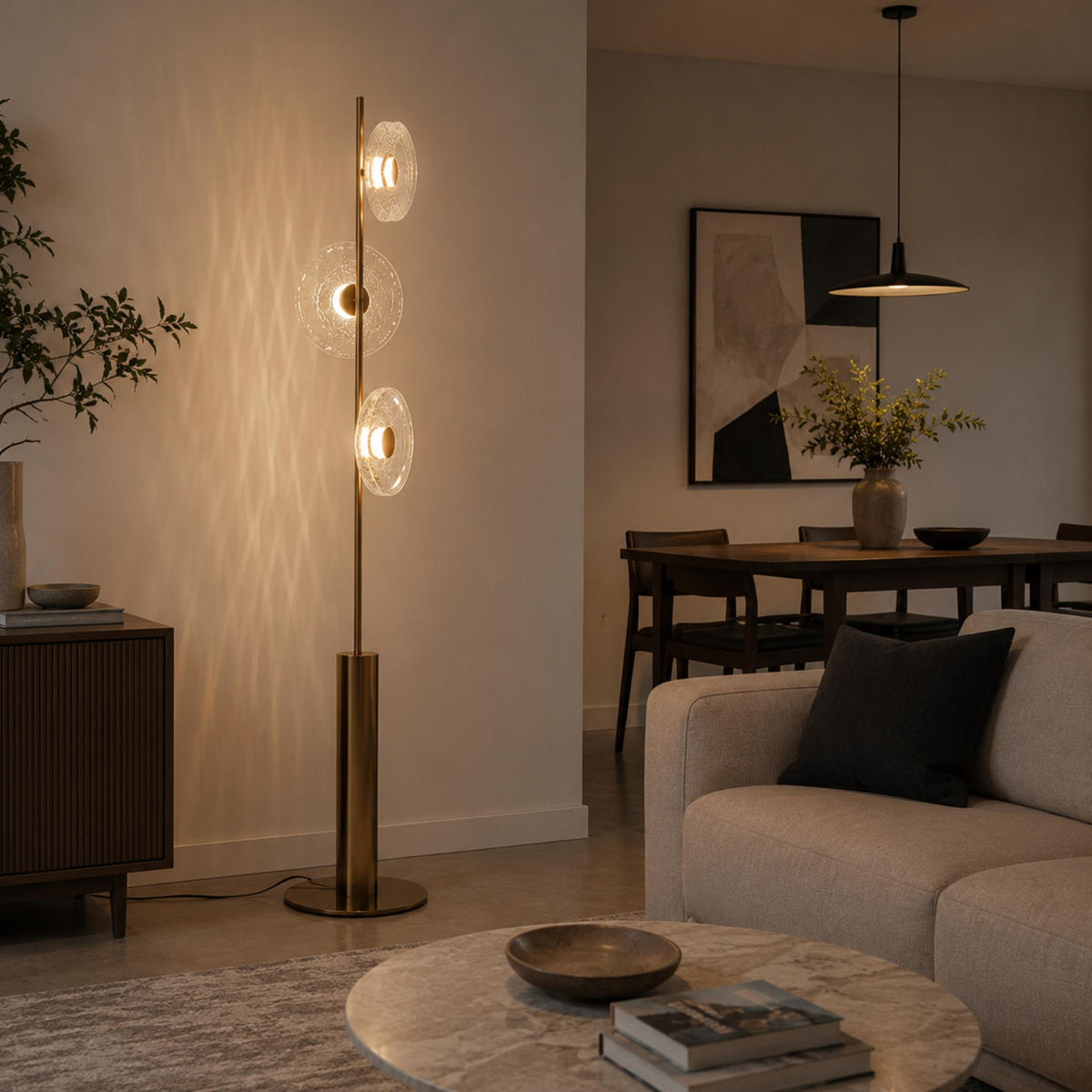 Cracked Glass Floor Lamp Bronze Adjustable LED Light