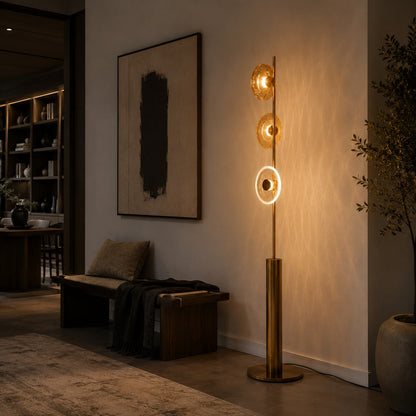 Cracked Glass Floor Lamp Bronze Adjustable LED Light