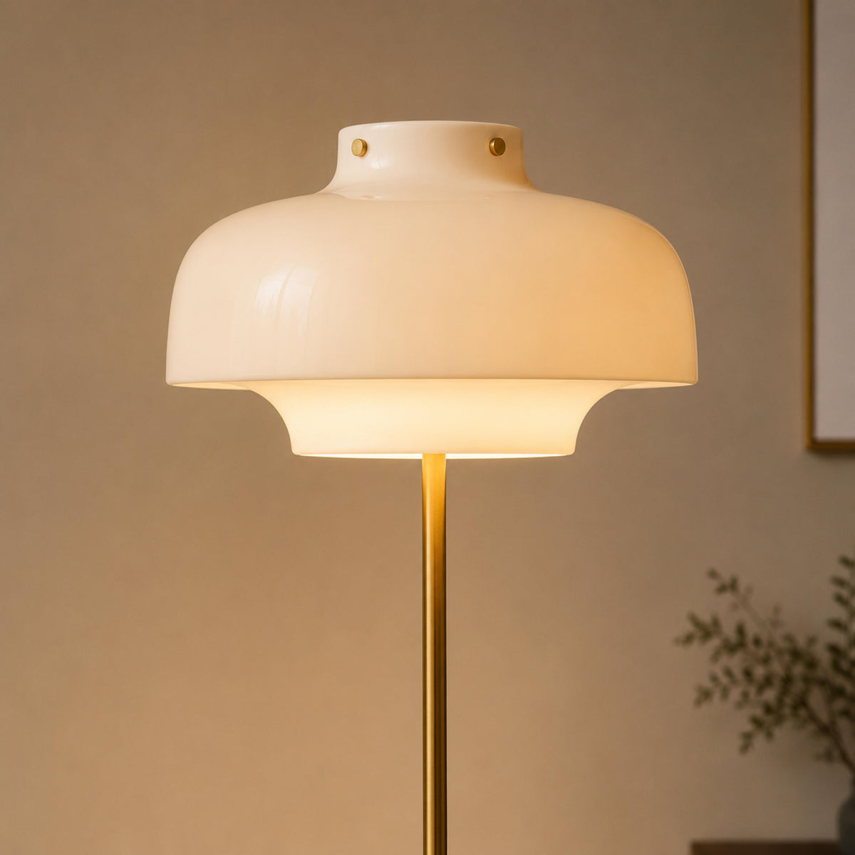 Opaline Glass Floor Lamp Gold LED Adjustable 150cm