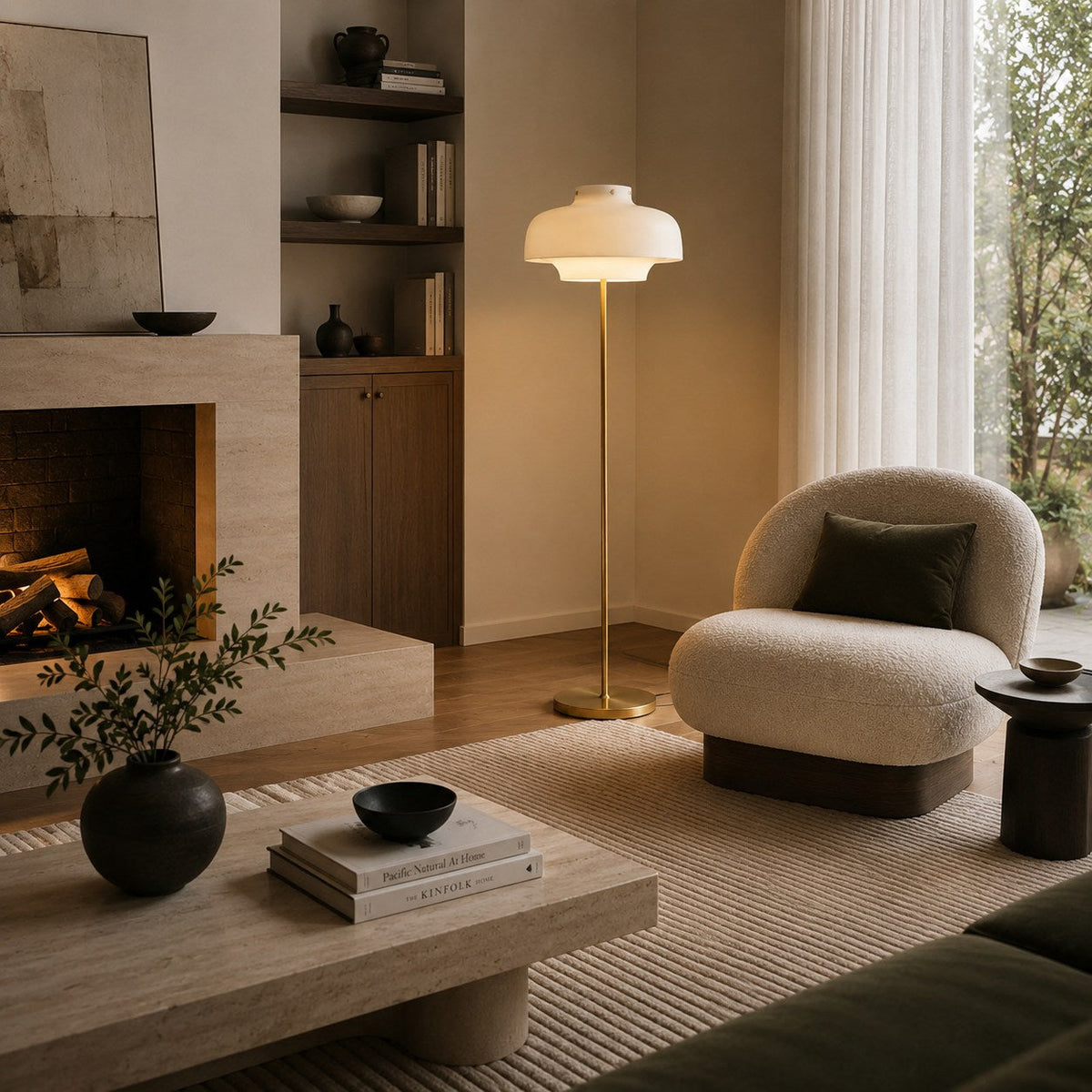 Opaline Glass Floor Lamp Gold LED Adjustable 150cm