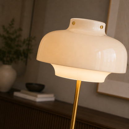 Opaline Glass Floor Lamp Gold LED Adjustable 150cm