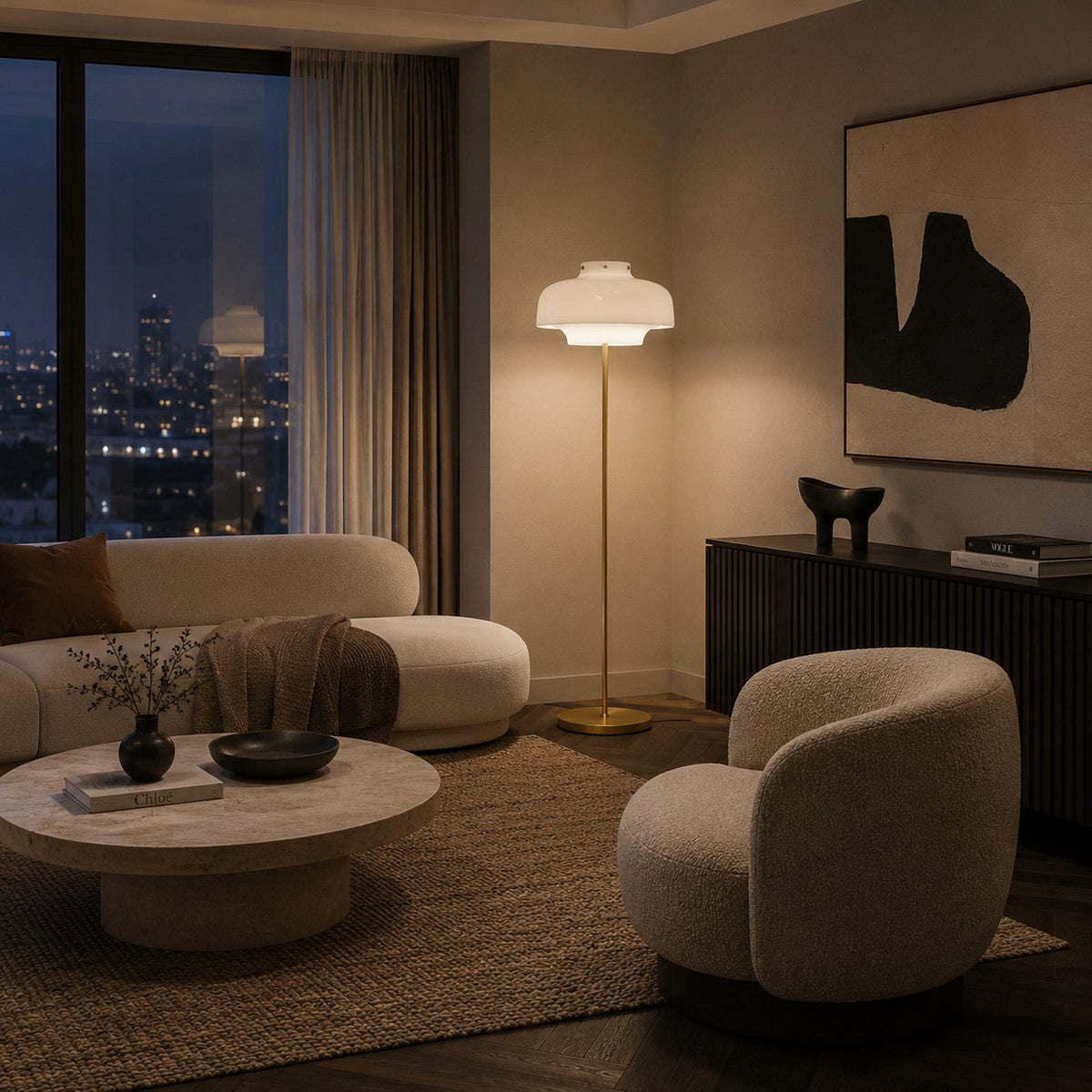 Opaline Glass Floor Lamp Gold LED Adjustable 150cm