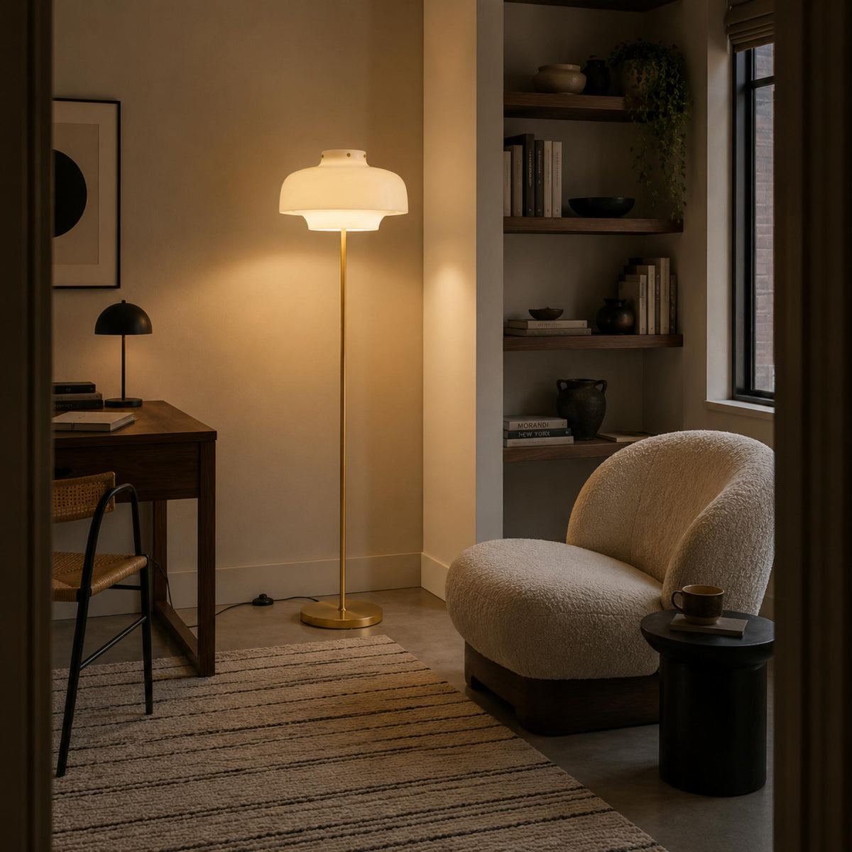Opaline Glass Floor Lamp Gold LED Adjustable 150cm