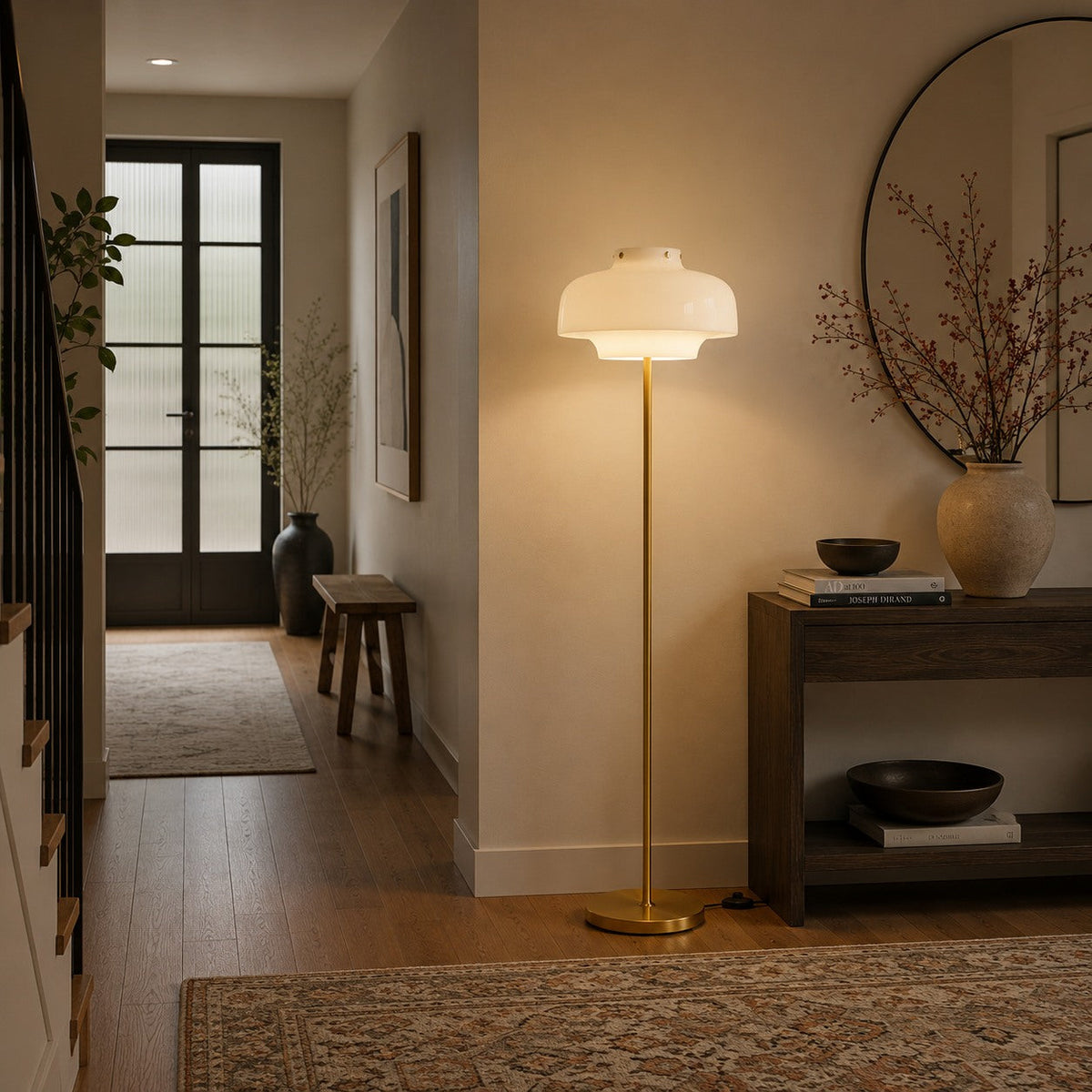 Opaline Glass Floor Lamp Gold LED Adjustable 150cm