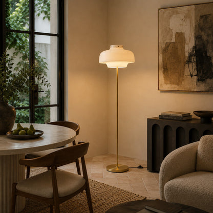 Opaline Glass Floor Lamp Gold LED Adjustable 150cm