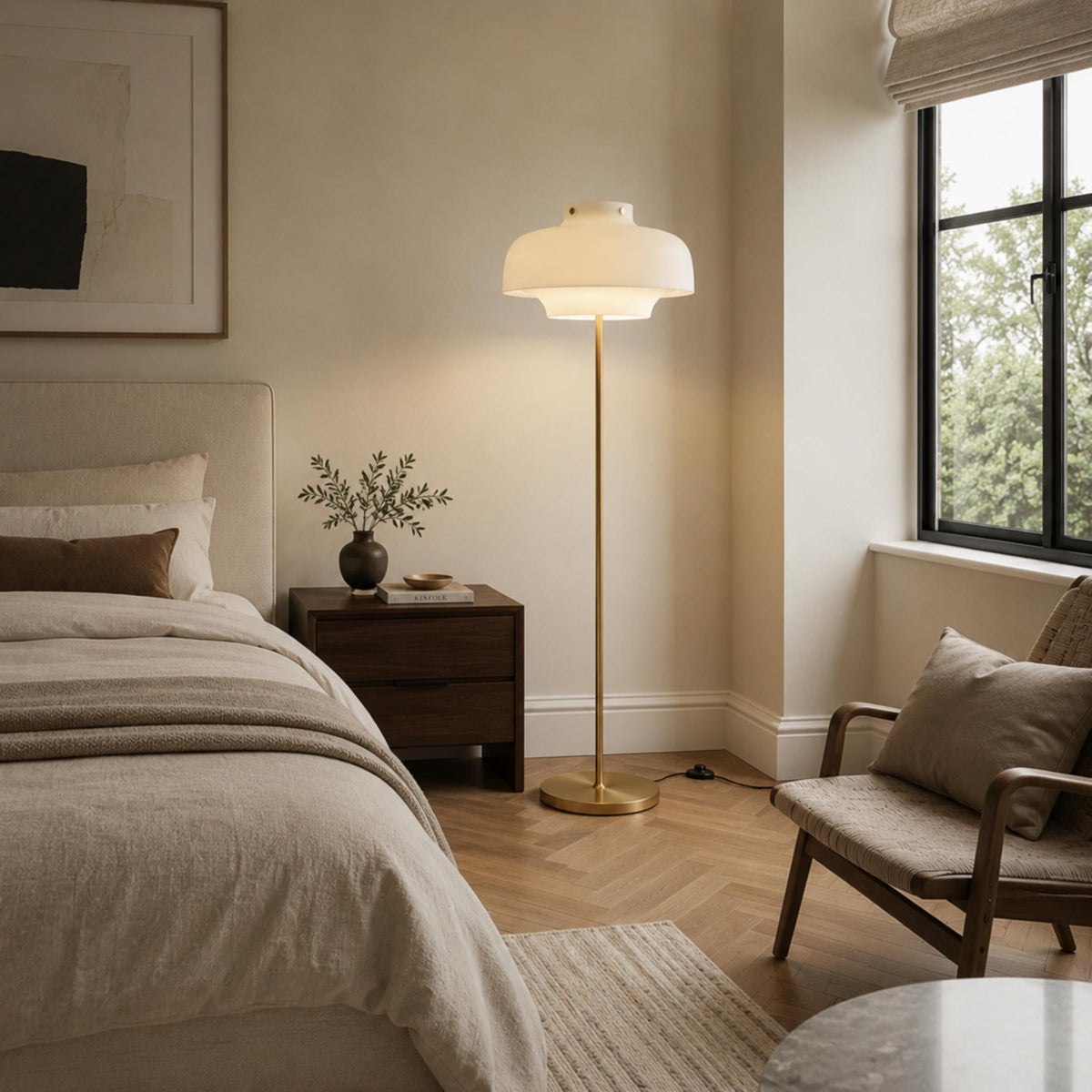 Opaline Glass Floor Lamp Gold LED Adjustable 150cm