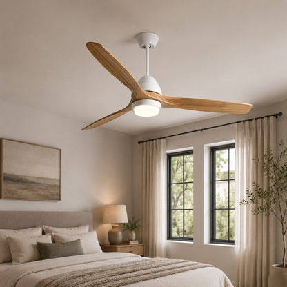 Three Wood Blade Ceiling Fan with 20W Tri-Colour LED Light 132 cm Black or White