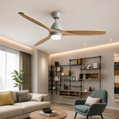 Three Wood Blade Ceiling Fan with 20W Tri-Colour LED Light 132 cm Black or White
