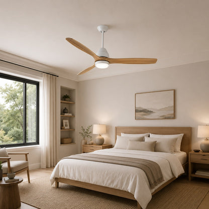 Three Wood Blade Ceiling Fan with 20W Tri-Colour LED Light 132 cm Black or White